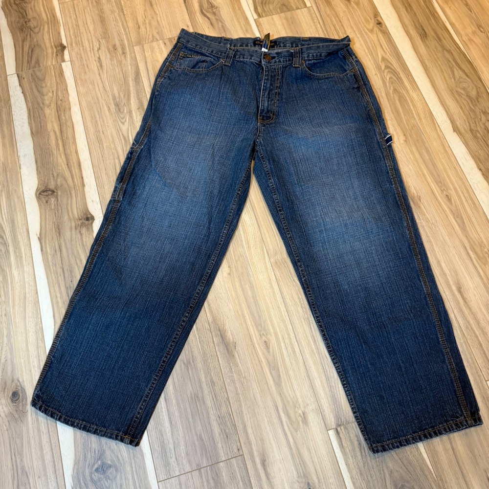 US Polo Assn Mens Carpenter Jeans 38x30 Blue Denim Hammer Loop Workwear Relaxed